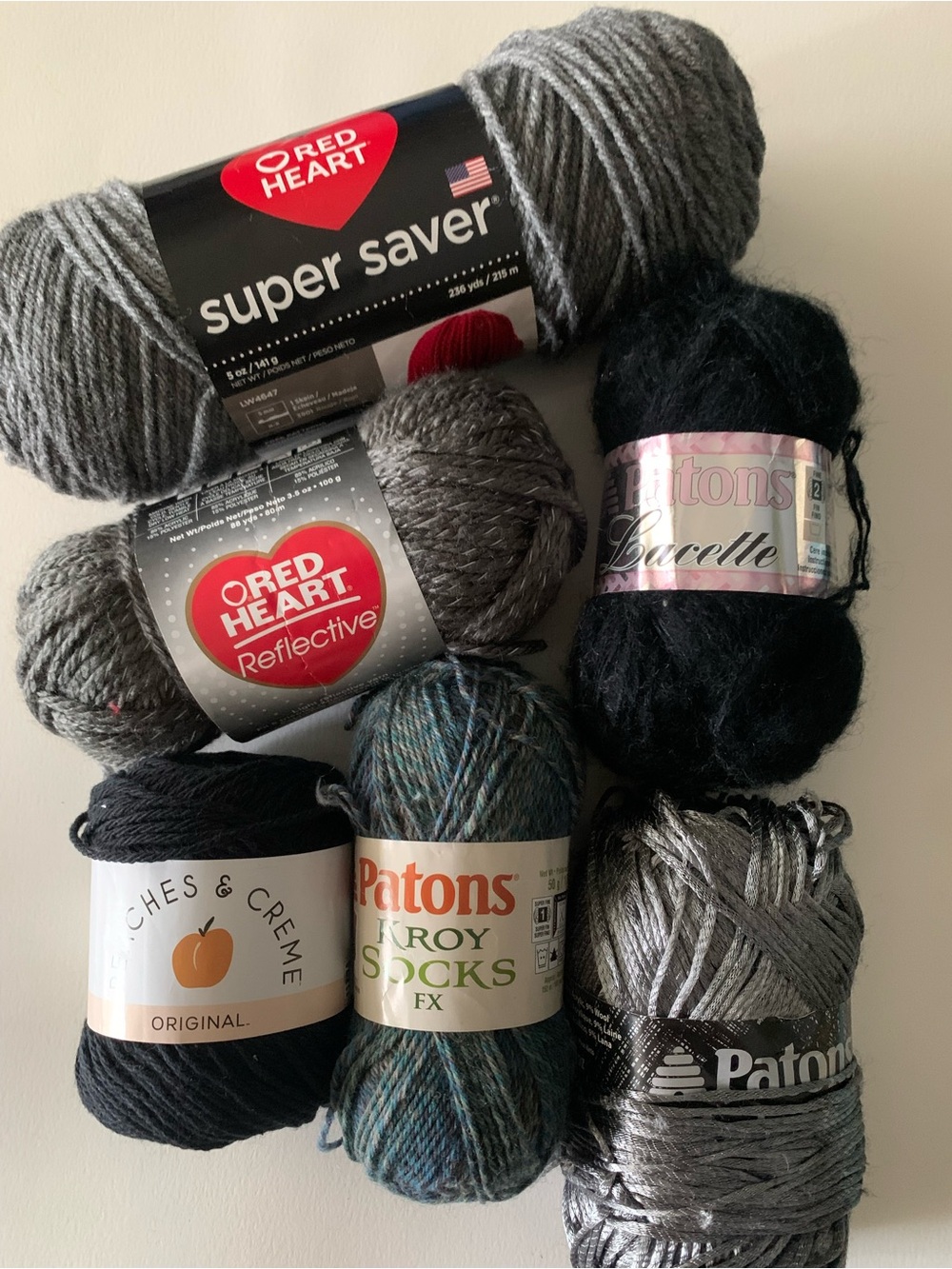 Red Heart Patons Black/Grey Hues Yarn Skeins Lot of 6